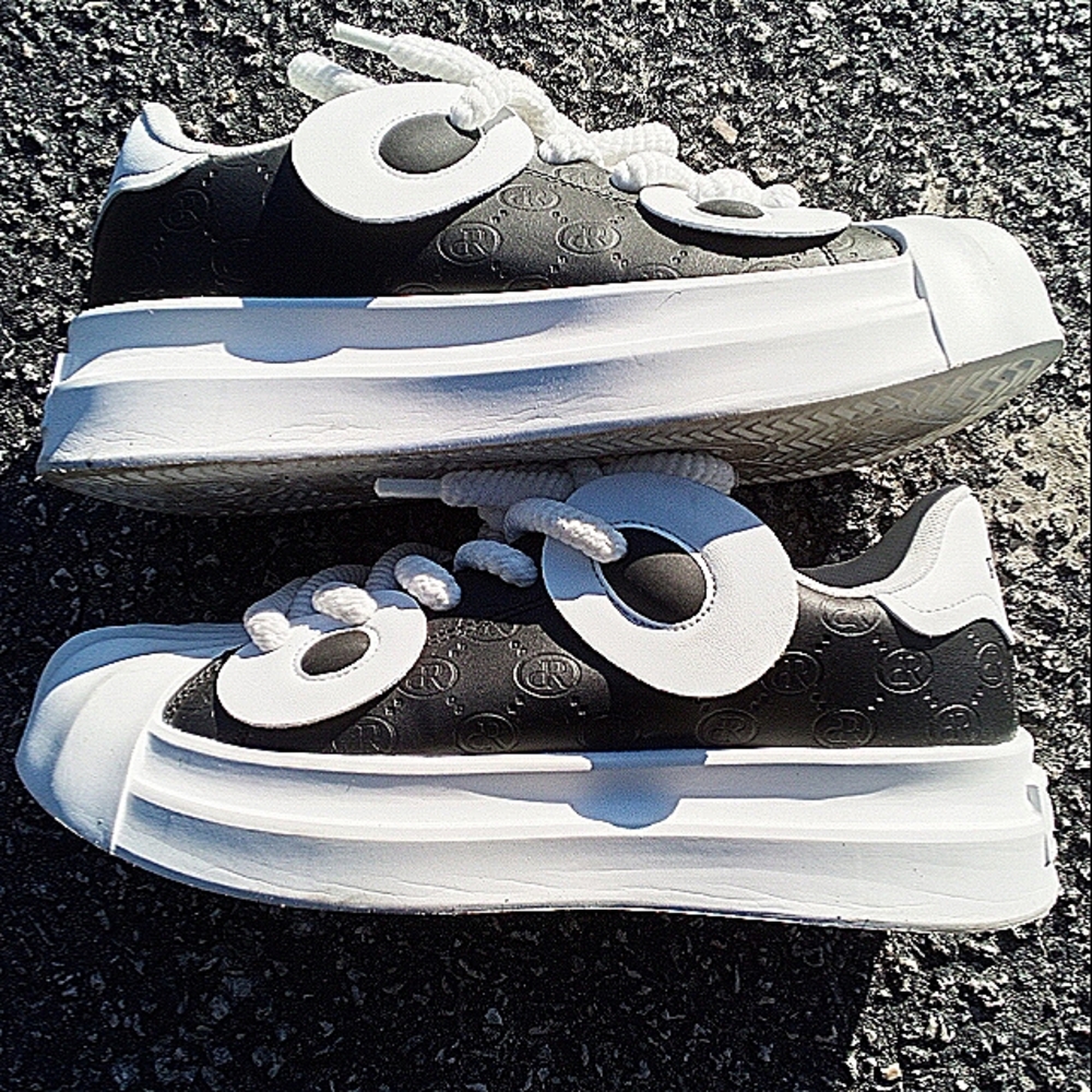 Black and White Cartoon Eye Sneakers with Chunky Sole